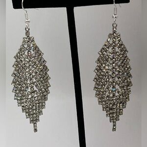 Stunning Vintage Silvertone Rhinestone Earrings with 925 Ear Hooks